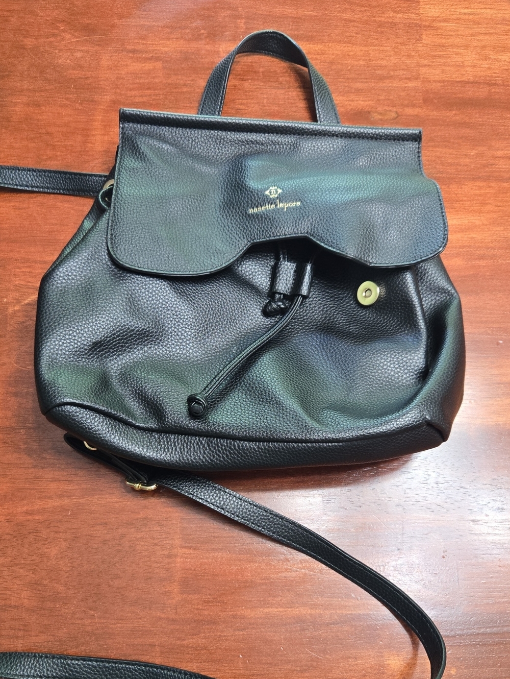 Nanette Lepore Black Leather Drawstring Backpack